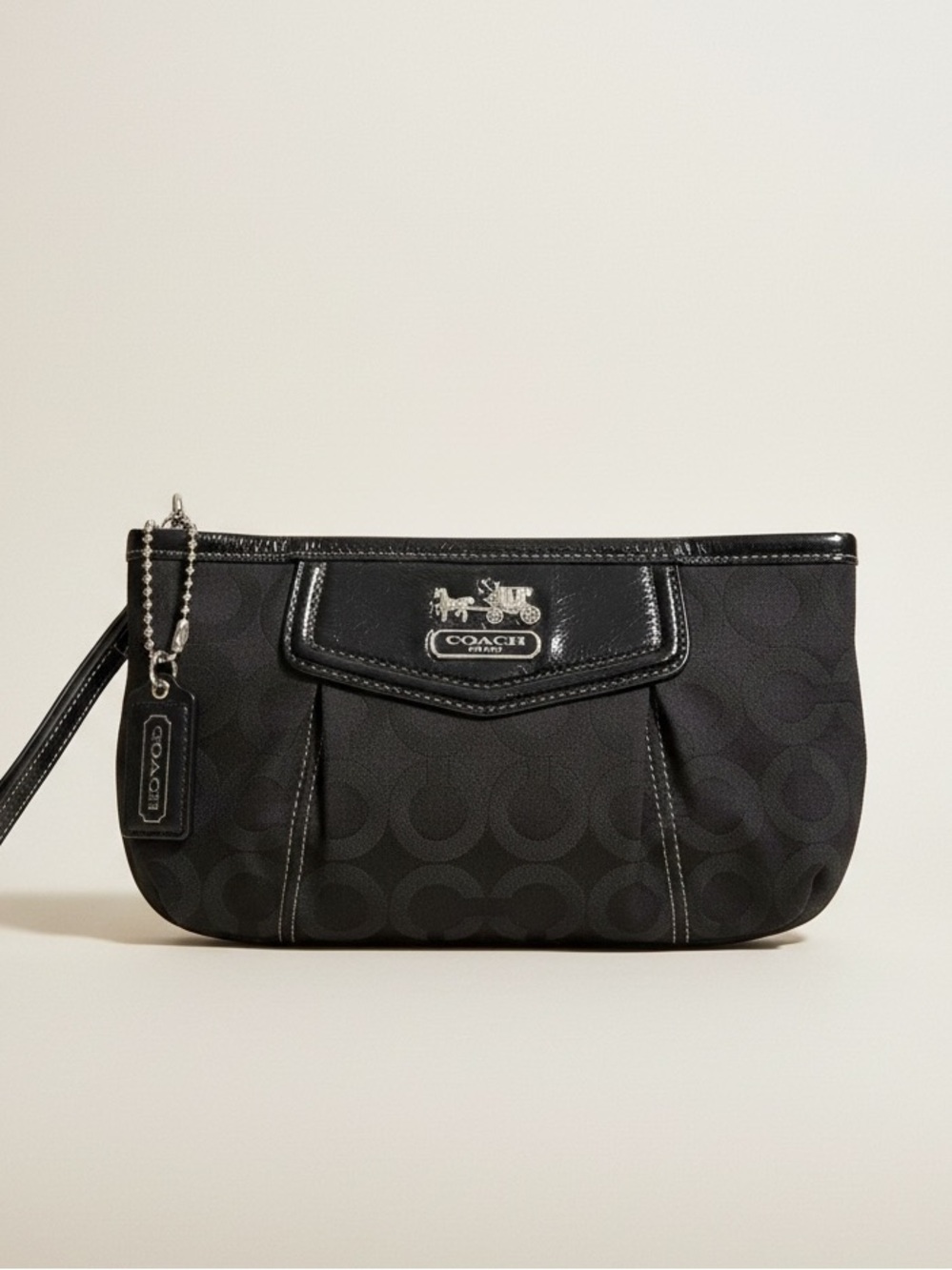 Coach Madison Satin Fabric Op Art Signature Large Clutch Wristlet. EUC